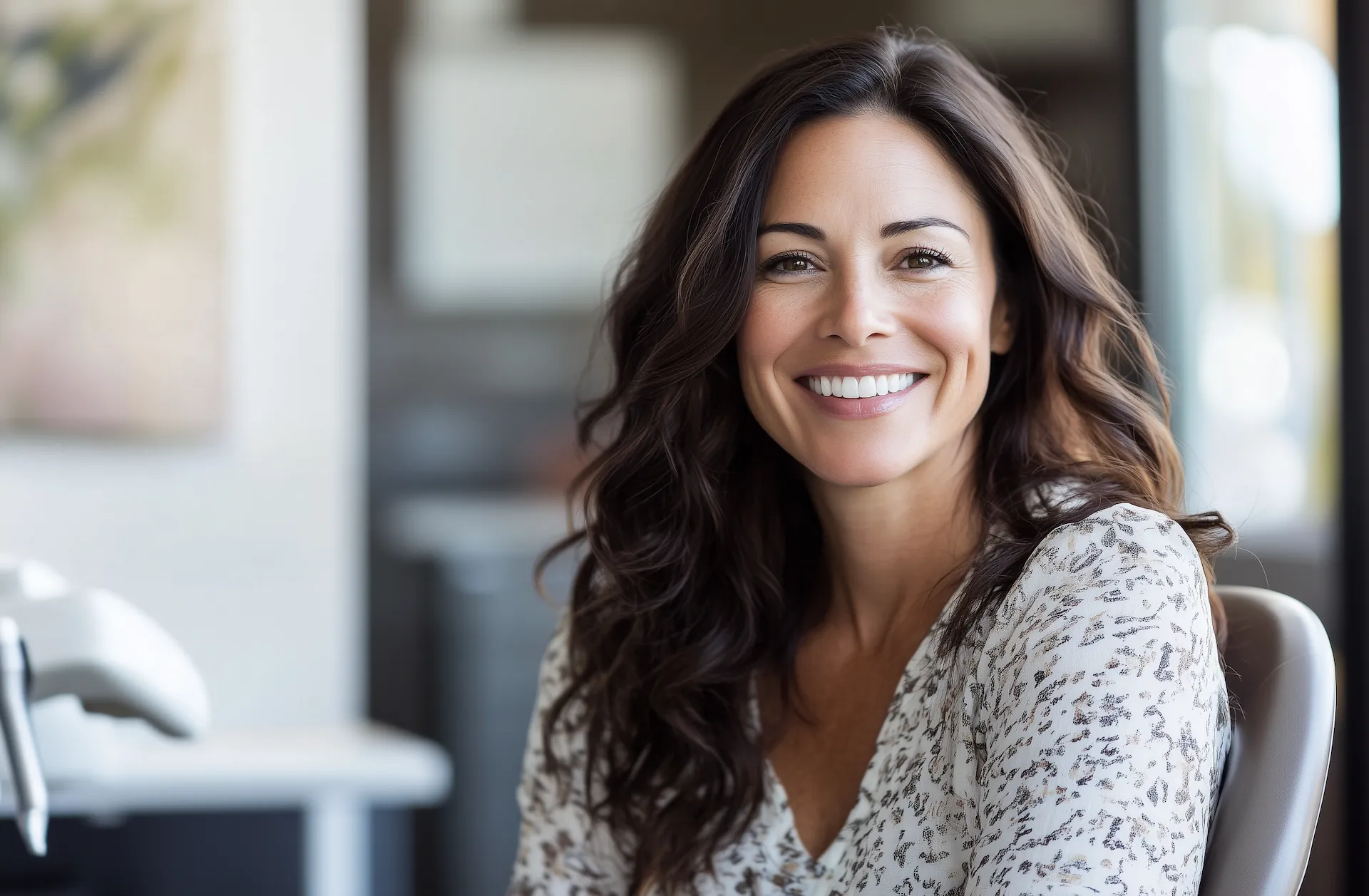 Clienta posando luego de poner unas Carillas dentales en Pontevedra