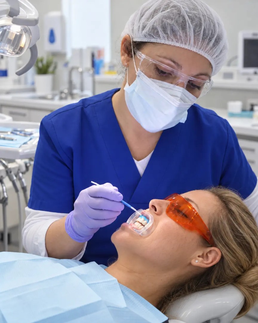 La Dra.Rey realizando un blanqueamiento dental en Pontevedra
